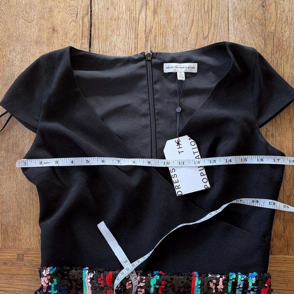 Dress the Population Dress Womens Medium Cap Sleeve Plunge Sequin Black NWT - Picture 4 of 7